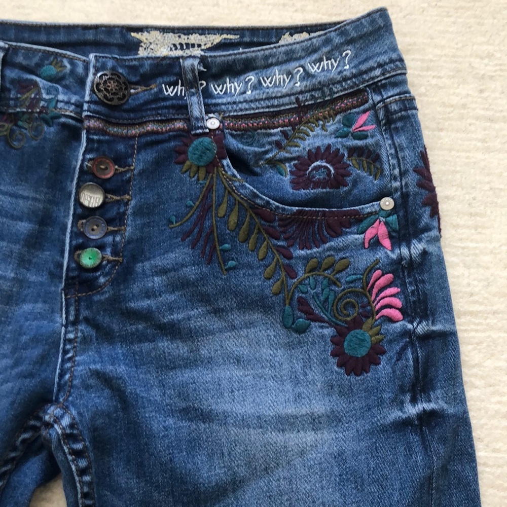 Desigual Embroidered Jeans, Size 28